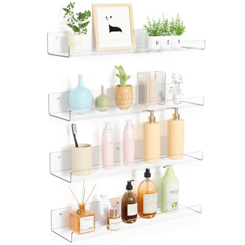 Lista de Estantes de pared los más recomendados. 41 upsimples Estantes Acrílicos Transparentes para Almacenamiento, Estantes Flotantes Acrílicos de 15 Pulgadas Montados en la Pared para Dormitorio,Baño, Cocina,Libros