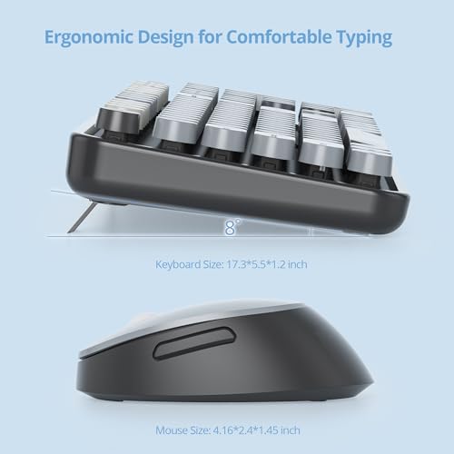 Image of Guffercty kred Colorful Grey Wireless Keyboard and Mouse Combo, Retro Typewriter Wireless Full-Size Cute Office Keyboard 2.4GHz with Round Keycaps for Desktop Laptop and PC(Gradient Black)