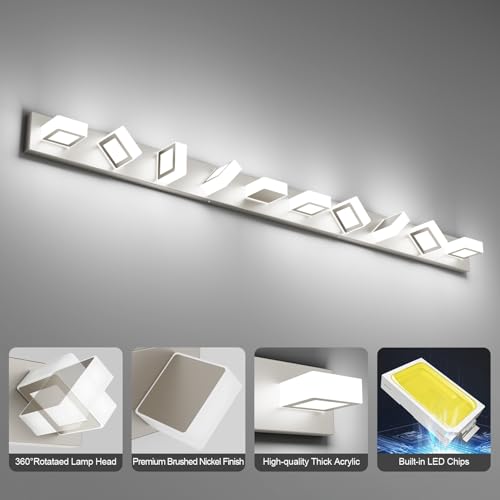 Image of Ralbay 10-Light Brushed Nickel Bathroom Vanity Light Metal Acrylic Modern LED Bathroom Lighting Over Mirror
