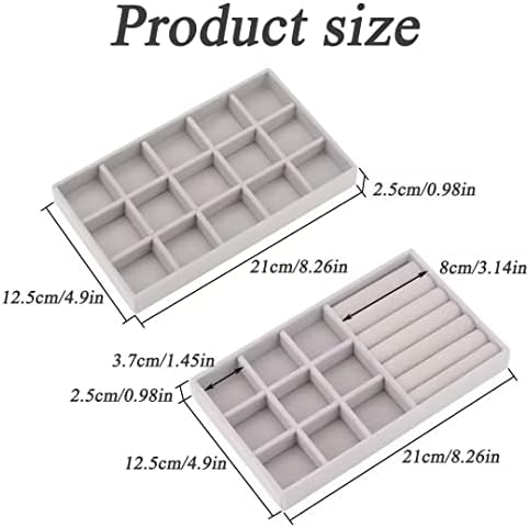Demarsen Jewelry Trays Organizer, 2PCS Velvet Stackable Jewellery Organiser Storage Trays, Jewellery Storage Drawer, Jewelry Display Trays for Bracelets,Necklaces,Earrings, Rings,Watches