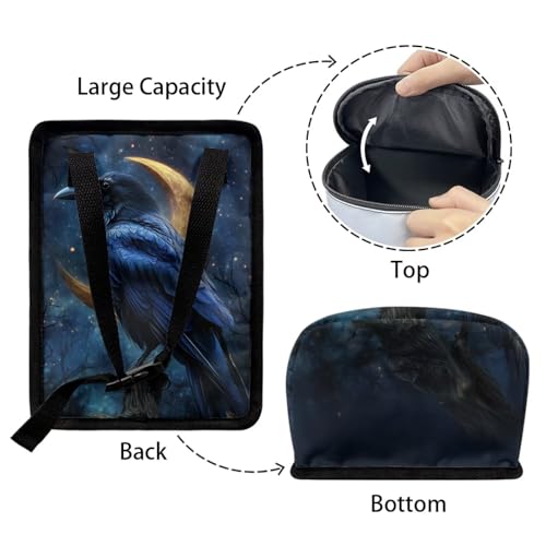 Image of Talayituse Crow Moon Galaxy Print Car Trash Can Portable Auto Garbage Bin Multifunctional Vehicle Interior Accessories with Adjustable Straps Universal Fit Truck SUV Sedan