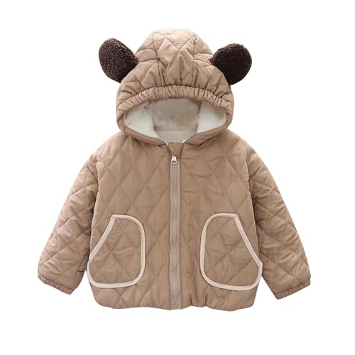 Girls Cute Winter Down Coats with Bear-ear Quilted Full Zipper Warm Jacket 2025 Long Sleeve Fleece Lined Jackets