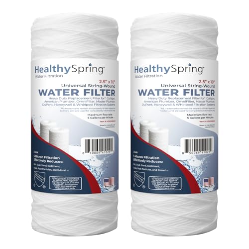 Healthy Spring Whole House 5 Micron 10 x 2.5 String Wound Sediment Water Filter Cartridge Replacement Compatible with Filter WHKF-WHSW, MAde in USA, 2-Pack