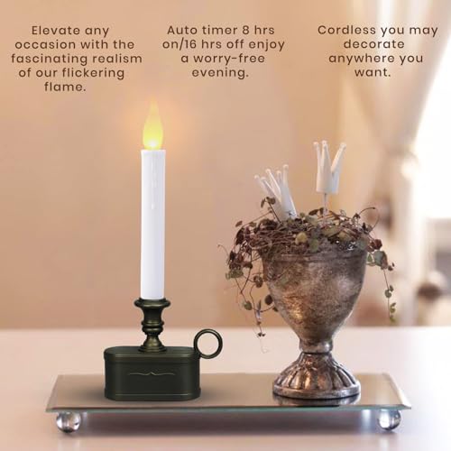 Image of Window Candles Battery Operated with Timer 8 Hours on and 16 Hours of Led Warm White with Flicker Flame (Vintage Base)