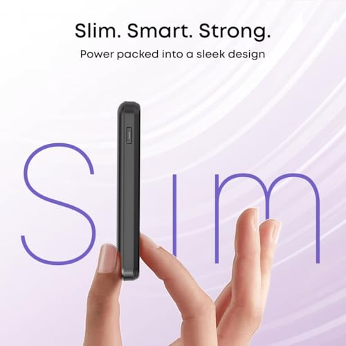 Image of pTron MagSafe Magnetic Wireless 10000mAh Fast Charging Slim Power Bank, Strong Magnet, 22.5W Output, Compatible with iPhone 12, 13, 14, 15, 16, Android & Other Qi Enabled Devices, Dynamo Flash (Black)