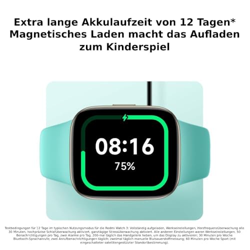 XIAOMI Redmi Watch 3 Noir, écran AMOLED 1,75", 12 Jours d'autonomie, Surveillance de la santé