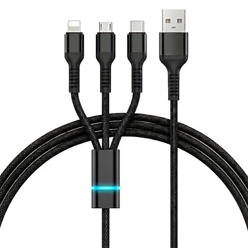 Image of 3 in 1 Blazing Fast Charging Cable | 3A Nylon Cable with Type-C & Micro USB | 1M | Compatible with Samsung, OnePlus, Vivo, Oppo, Xiaomi, iPhone, iPad Pro, Laptop & Car Charging
