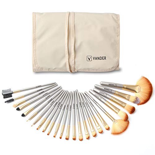 VANDER Makeup Brushes 24 Pieces Professional Makeup Brush Set Synthetic Kabuki Foundation Blending Blush Face Eyeliner Shadow Power Brushes Liquid Cream Concealer Lip Cosmetics Brushes Kit (champagne)