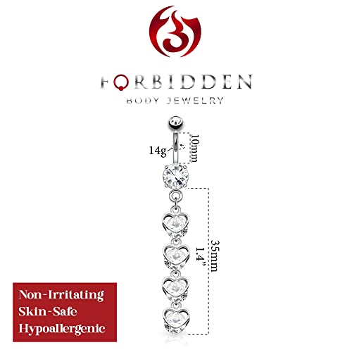 Forbidden Body Jewelry Surgical Steel Cz Cascade Of Hearts Dangle Belly Button Ring #TOP1