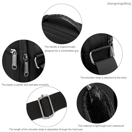 zhongningyifeng Men's Messenger Bag Small Nylon Crossbody Shoulder Bag Waterproof Casual Black Purse for Work Travel4