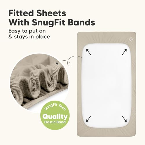 Image of 2-Pack Waterproof Baby Crib Sheets for Boys, Girls, 52x28 (Ecru) | Viscose Derived from Bamboo Toddler Bed Sheet Neutral, Fitted Crib Mattress Protector Cover for Baby Bedding, Soft & Gentle