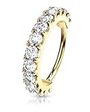 20g 8mm 14k Gold Plated Brass Bendable Nose Ring and Cartilage Hoop Lined with CZ Gems