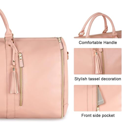 Garment Duffle Bags for Travel, Convertible Carry On Garment Bag with Shoe Compartment, Foldable 2 in 1 Waterproof Garment Duffle Bag, Travel Suit Duffel Bag for Gift-Pink4