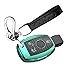 HIBEYO Coque de clé de voiture intelligente en TPU et fibre de carbone pour Mercedes Benz A B C E G S R M Classe GLA GLC GLE GLS SL SLK Étui de protection avec porte-clés 3 boutons Vert