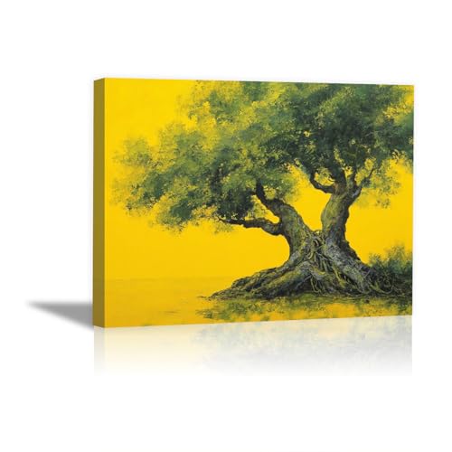 Tableau arbre antique impression sur toile nature jaune vert 30x45