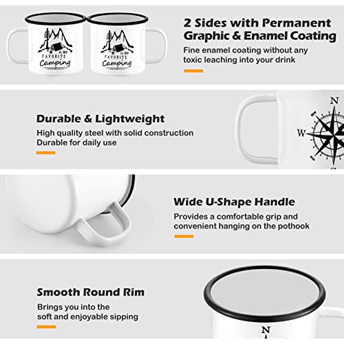 Teamfar Coffee Mug, 16 Oz White Enamel Mug Set Of 6, Stylish Pattern Coffee Milk Tea Cups For Home Office Camping, Portable & Lightweight, Easy Clean & Durable, Wide Handle & Smooth Rim #TOP2