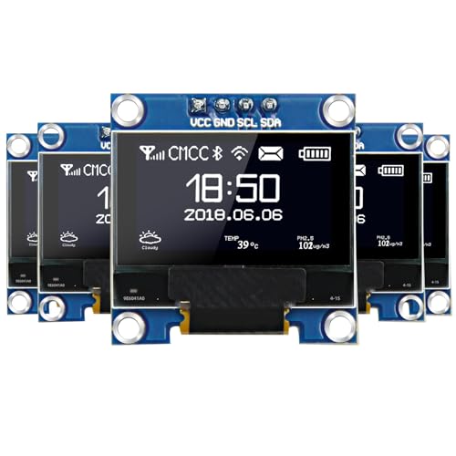 Image of 5 Pcs 0.96 Inch OLED Display Module, 128x64 Pixel SSD1306 Luminous I2C OLED Screen Board Compatible with Arduino Raspberry Pi ESP32(White)
