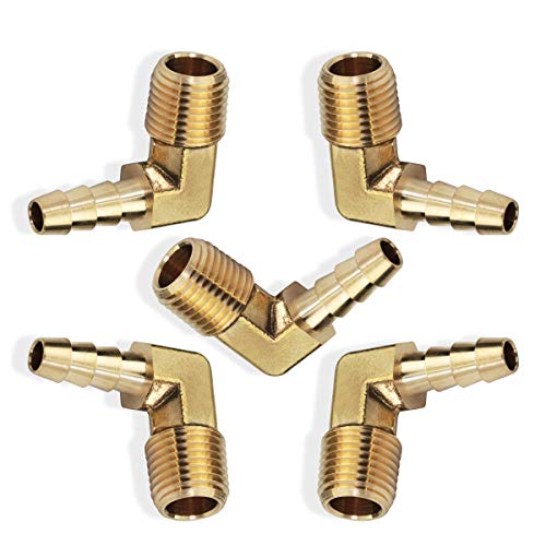 Boeray AM-129 4B-5 5Pcs 90 Degree Elbow Brass Hose Barb Fitting -1/4 Inch Barb To 1/4 Inch Male Npt Adapter thumb #6