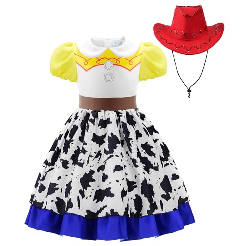 Image of Uplus ME Cowgirl Costume Girls Cowgirl Dress Jessie Costume Halloween Party Princess Dress Up Outfit with Red Cowboy Hat