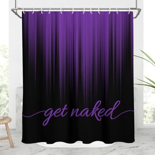 AAtter Get Naked Shower Curtain, Purple and Black, 60x72 Inch, 12 Hooks