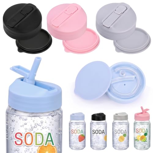 4 Pack Soda Can Lids with Straw Reusable BPA-Free Can Covers with Silicone Seal Ring Easy to Install Spill-Proof & Airtight Fits Standard Soda Beer Juice Seltzer Cans