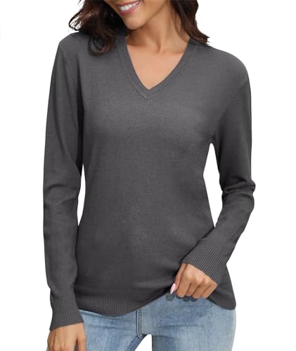Image of EXCHIC Women's Long Sleeve V-Neck Casual Sweaters Fall Classic Soft Knit Top 2026 Fit Basic Pullover Tops