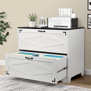 VOWNER 2 Drawer Farmhouse File Cabinet, Wood Lateral Filing Cabinet for Home Office, Large File Storage Printer Stand for A4/A3 Size Files, with Anti-tilt Mechanism, 35″ W x 20″ D x 29″ H, White