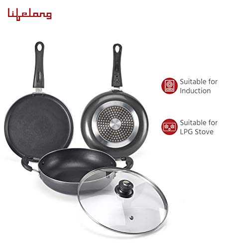 Lifelong-Popular-Non-Stick-Cookware-Set-3-Pieces-BlackGrey-Induction-and-Gas-Compatible Lifelong Popular Non-Stick Cookware Set, 3-Pieces, Black/Grey (Induction and Gas Compatible)