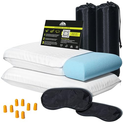 BOZEMAN OUTDOORS Camping Pillow 2 Pack — Camp Pillow, Backpacking Pillow — for Sleeping Bag & Hiking, Reliable & Comfortable