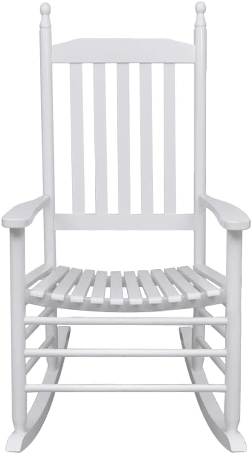 vidaXL Solid Wood Rocking Chair - Classic White Rocker Armchair with a Curved Seat - Weather-Resistant Fir Hardwood, for Living Room or Patio