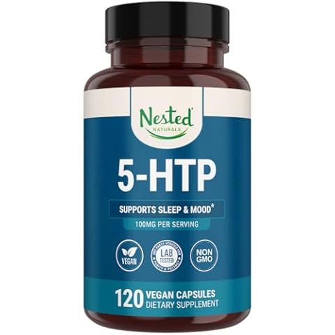 Nested Naturals 5-HTP 100 mg (5-hydroxytryptophan) - Sleep and Mood Support - 5HTP Supplement for Naturally Sourced Serotonin - 120 Non-GMO, Vegan Capsules Cover
