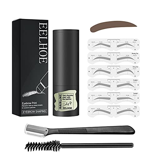 Eyebrow Stamp Kit, One Step Eyebrow Stencil Kit Perfect Eyebrow Definer with Eyebrow Brush and Trimmer Easy to Use