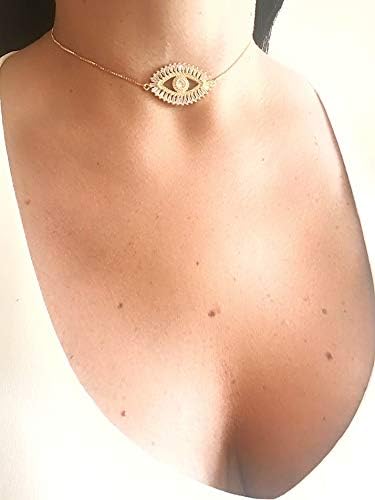 Miniatura 6 de LESLIE BOULES Collar de ojo malvado de oro chapado en oro de 18 quilates con cadena ajustable deslizante, Cristal