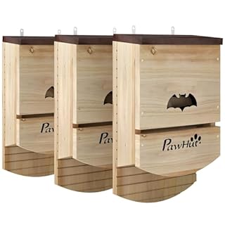 PawHut Lot de 3 Nichoirs Chauve Souris en Bois abri à Chauves-Souris avec Plateforme Rainurée et 2 Chambres Intérieures, Facile à Suspendre, 23 x 9,5 x 36,5 cm Effet Bois Naturel