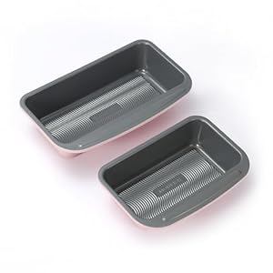 Monfish 2pcs Bread Loaf Pans for Home Baking, Carbon Steel loaf Tin, Gray Non-Stick Coating Pink Bread Pan Mold