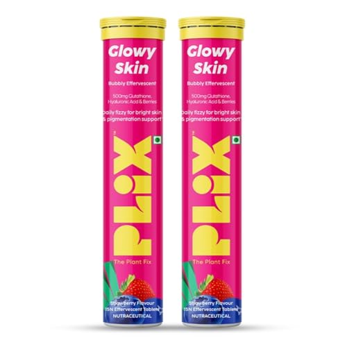 PLI'X - THE PLANT FIX Glutathione Tablets With Vitamin C For Clear And Youthful Skin (Pack Of 2, Strawberry) | 15 Collagen Supplements |500mg L-Glutathione, Vitamin E And Hyaluronic Acid