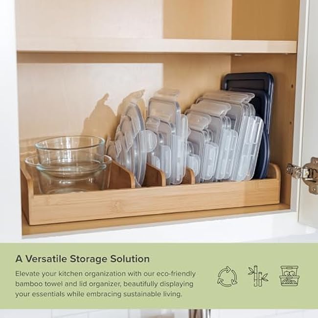 Bamboo Kitchen Towel Food-Storage Organizer with 5 Adjustable Wall Inserts