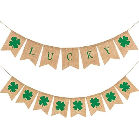 2 Pack St Patrick's Day Decorations Shamrock Burlap Banner, Burlap Banner for Mantel Fireplace Spring Holiday Accessory Wall Decorations Home Indoor Outdoor Party Green Decor (2 Pack Burlap Banner) Cover