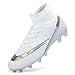 Unitysow Chaussures de Football Homme High Top Spike Crampons Profession Athlétisme Entrainement Chaussures de Sport,T2150 Blanc,37 EU