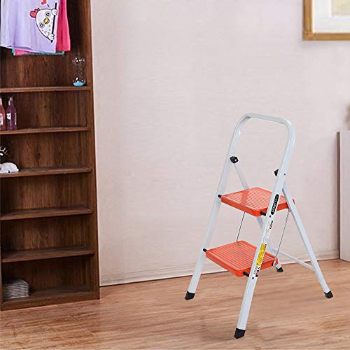 LUISLADDERS 2 Step Ladder Folding Step Stool Heavy Duty Ladders with Handgrip Anti-Slip Sturdy and Wide Pedal Multi-Use for Home and Kitchen 330lbs