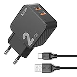 [Cargador móvil] cargador universal doble puerto USB. Carga tus teléfonos, tabletas y todos los dispositivos que tienen entrada de carga del Tipo C, un 70% más rápido que la carga estándar de 5W-1A.
