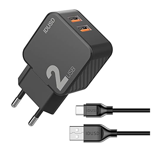 IDUSD Cargador Movil Doble Puertos USB 5V-2.4A con Cable 2 Metros USB Tipo C, Cargador telefono USB C Compatible Sansung S21 S20 Huawei P40 Pro P30, Xiaomi Redmi 10 OPPO Vivo Tablet