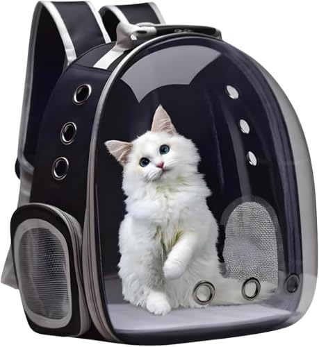 Mochila De Transporte Para Pets Cachorros E Gatos Com Ventilação Transparente E Visão Panorâmica Bolsa Astronauta Passeio Animal De Estimação Portátil Linha Premium (Preto/Cinza)
