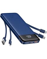 Charmast 20000mAh Power Bank 22.5W Built in 4 Cables, Slim USB C Portable Charger, LED Display Battery Pack with 5 Output and 4 Input,Compatible with iPhone, Samsung, Tablets and More(Blue)