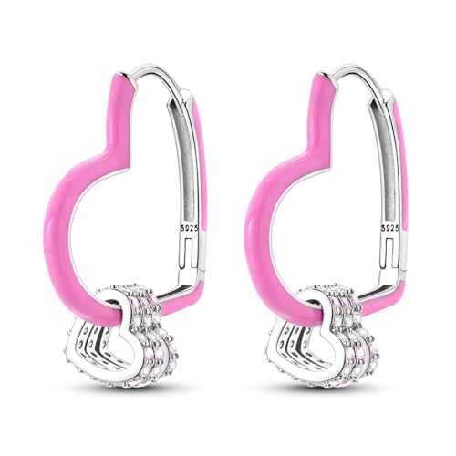 925 Sterling Silver Earring Love Heart Hoop Earrings for Women Colorful Moon Star Double Heart Dangle Drop Small Big Hoop Earrings Set Fashion Jewelry Gift