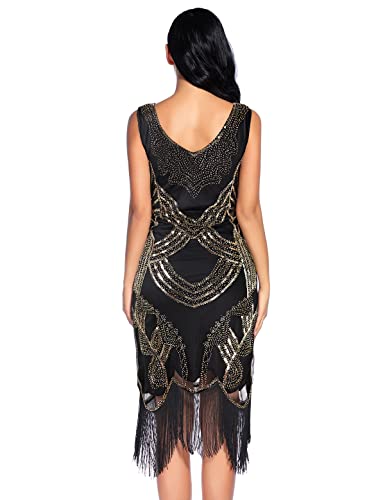 Image of Women's 1920s Gatsby Dress V Neck Sequin Bead Fringed Cocktail Hem Flapper Dress