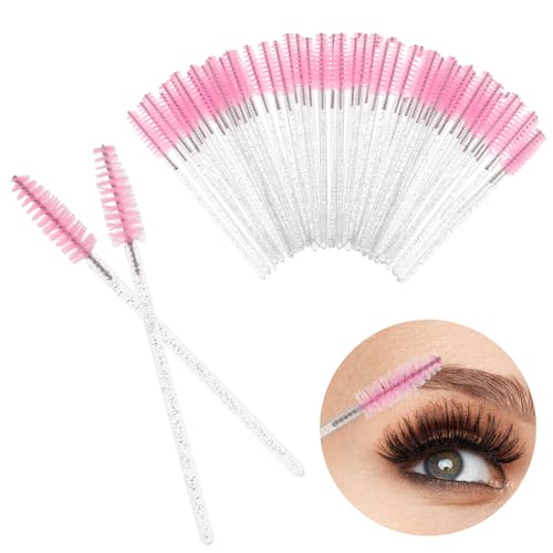 50 Pièces Brosses à Cils Jetables, Pinceaux à Cils Jetables, Brosse à Sourcils, Brosse Cils, brosse extension cils jetables kit, Maquillage Mascara Brosse à Sourcils Applicateur Poignée en Cristal