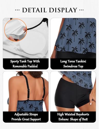 Image of Urchics 2026 Women Two Piece Tankini Swimsuit Tummy Control Plus Size Long Torso Top and High Waisted Boyshorts Bathing Suits
