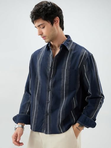 VASTRADO Navy Contrast Panel Boxy Fit Crop Shirt - Image 8