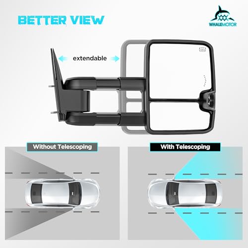 Image of Smoked Lens Sequential Signal Tow Mirrors Compatible with 2007-2021 Toyota Tundra, Heated Extended Trailer Towing Side Mirror w /Backup Light(w /o BSM), White Housing